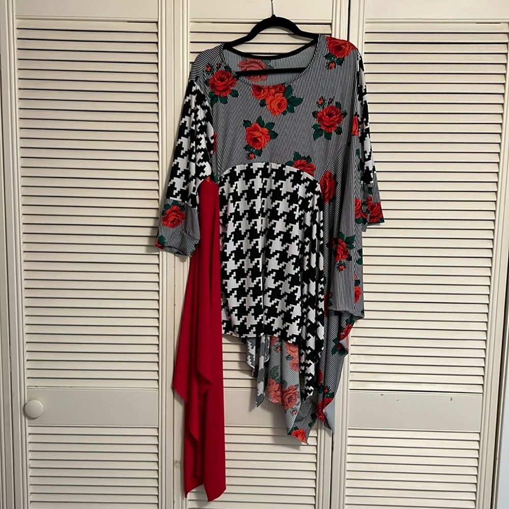 Black White and Red top with Roses